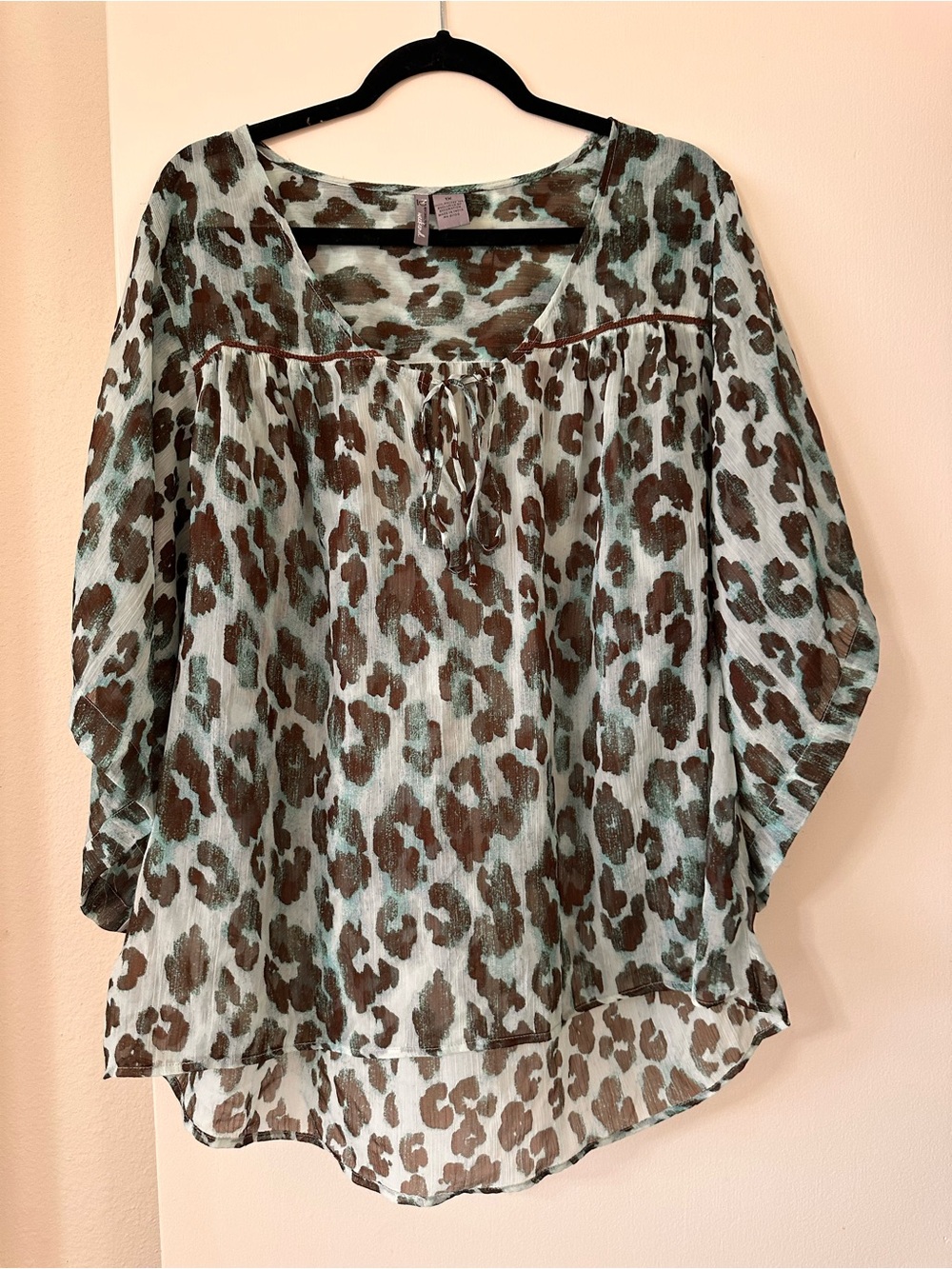 new directions Mint and Brown Leopard Print Tunic Top